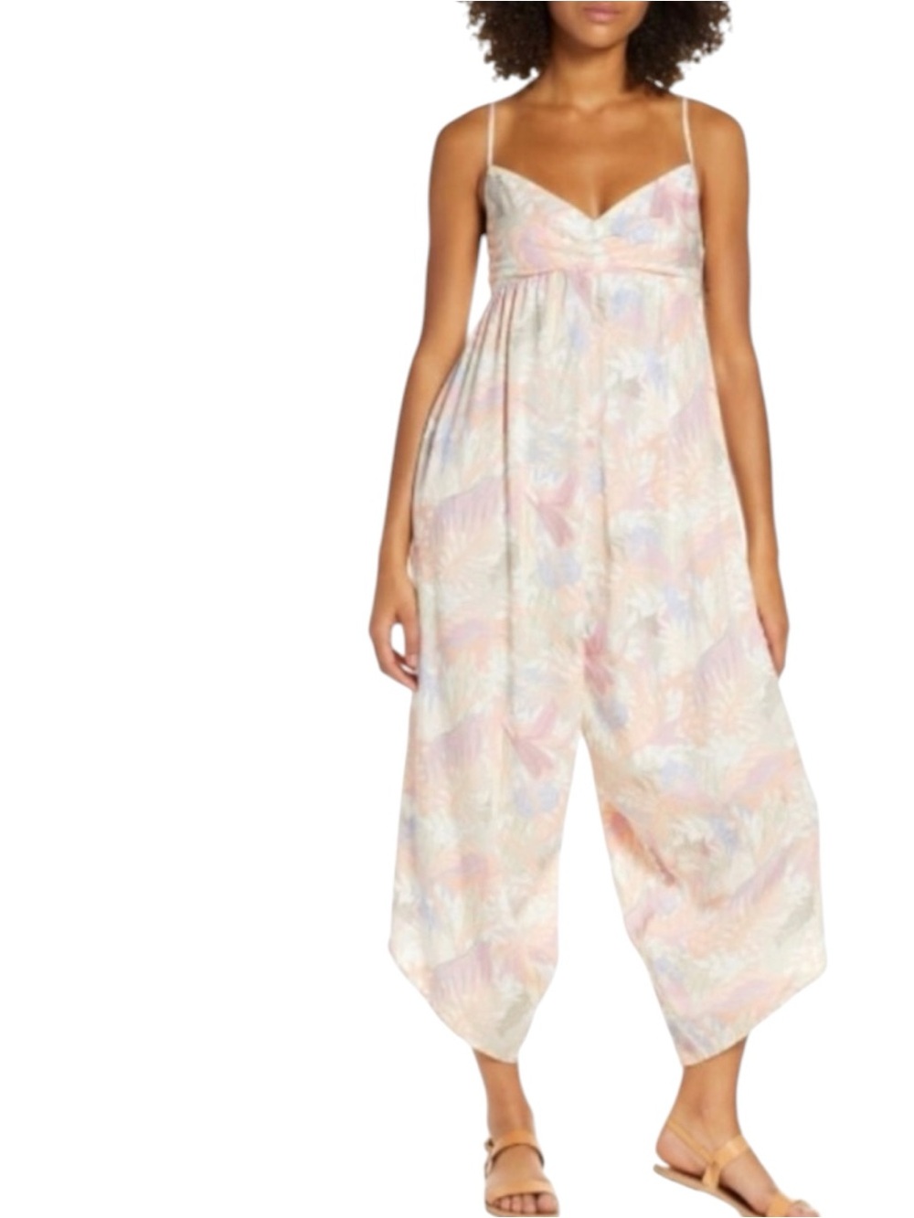 Patagonia Adjustable Strap Back Tie Pastel Botanical Wide-Leg Jumpsuit
